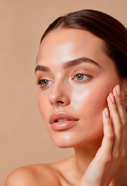 Close-up of dewy, hydrated skin